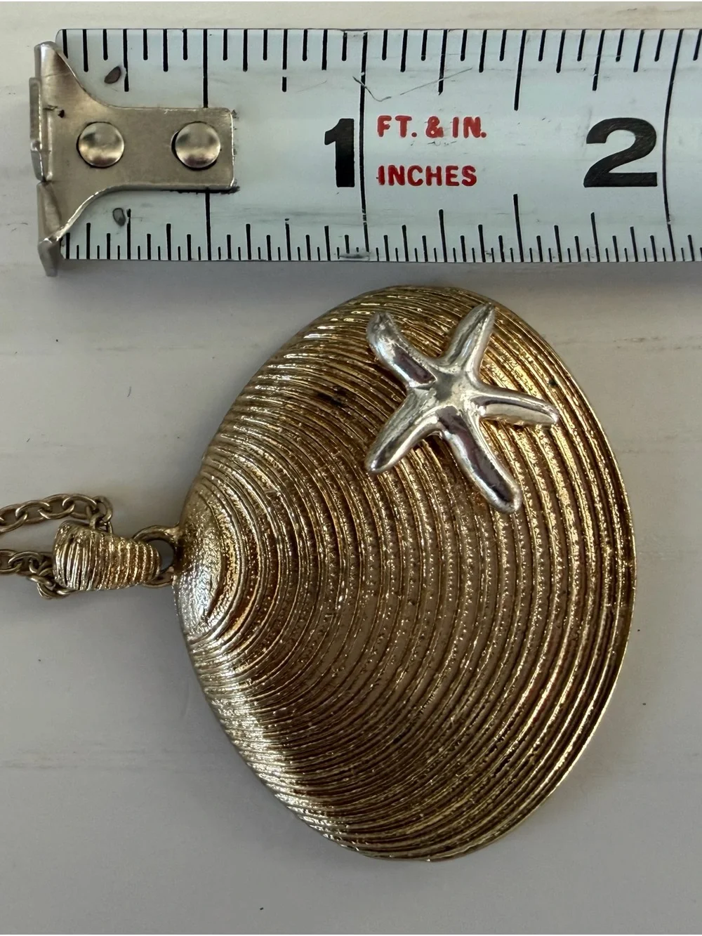 Gold Tone Shell Pendant Necklace with Silver Starfish Accent